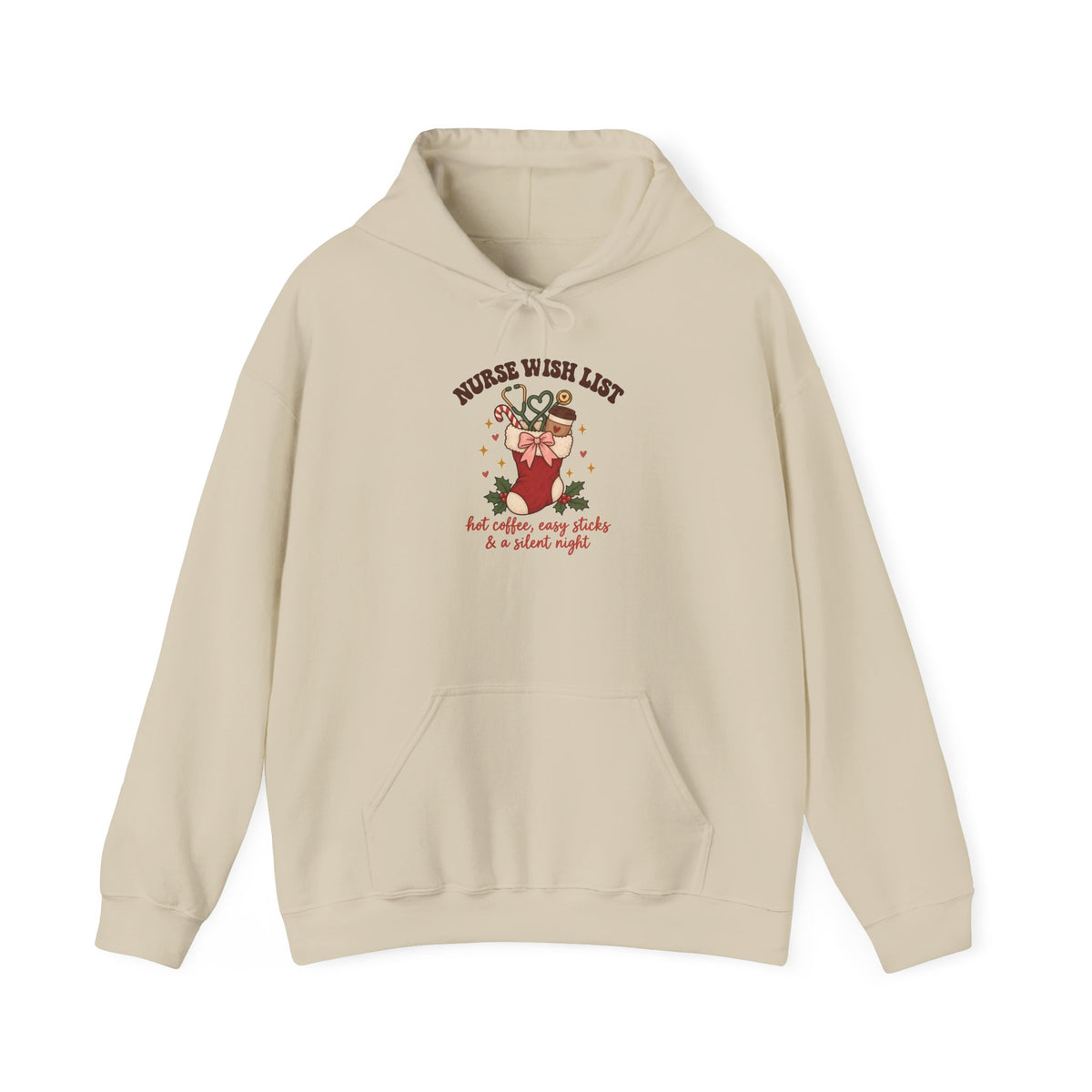 Nurse Wish List Christmas Hoodie | Hot Coffee, Easy Sticks & a Silent Night