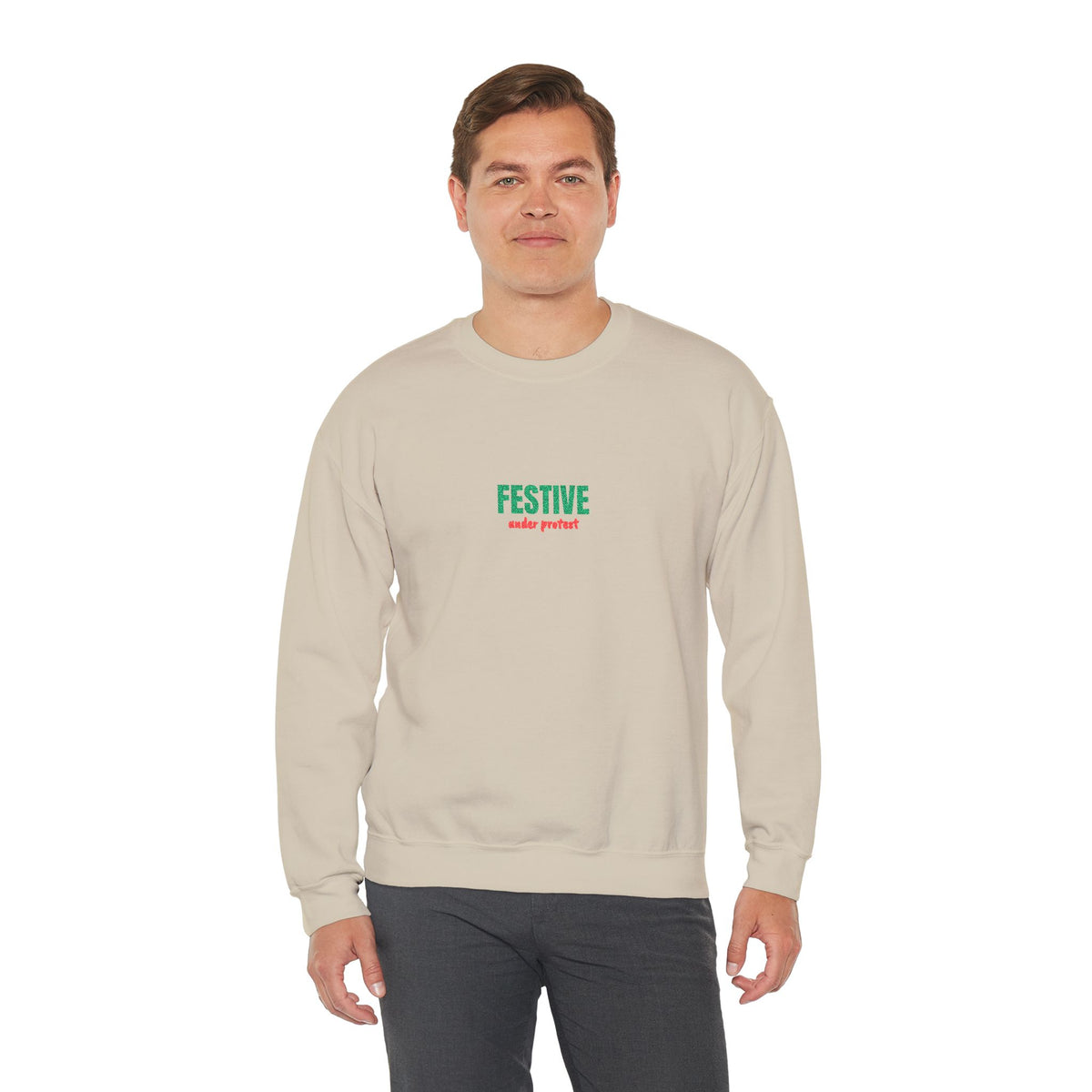 Embroidered Festive Under Protest Crewneck | Sarcastic Christmas