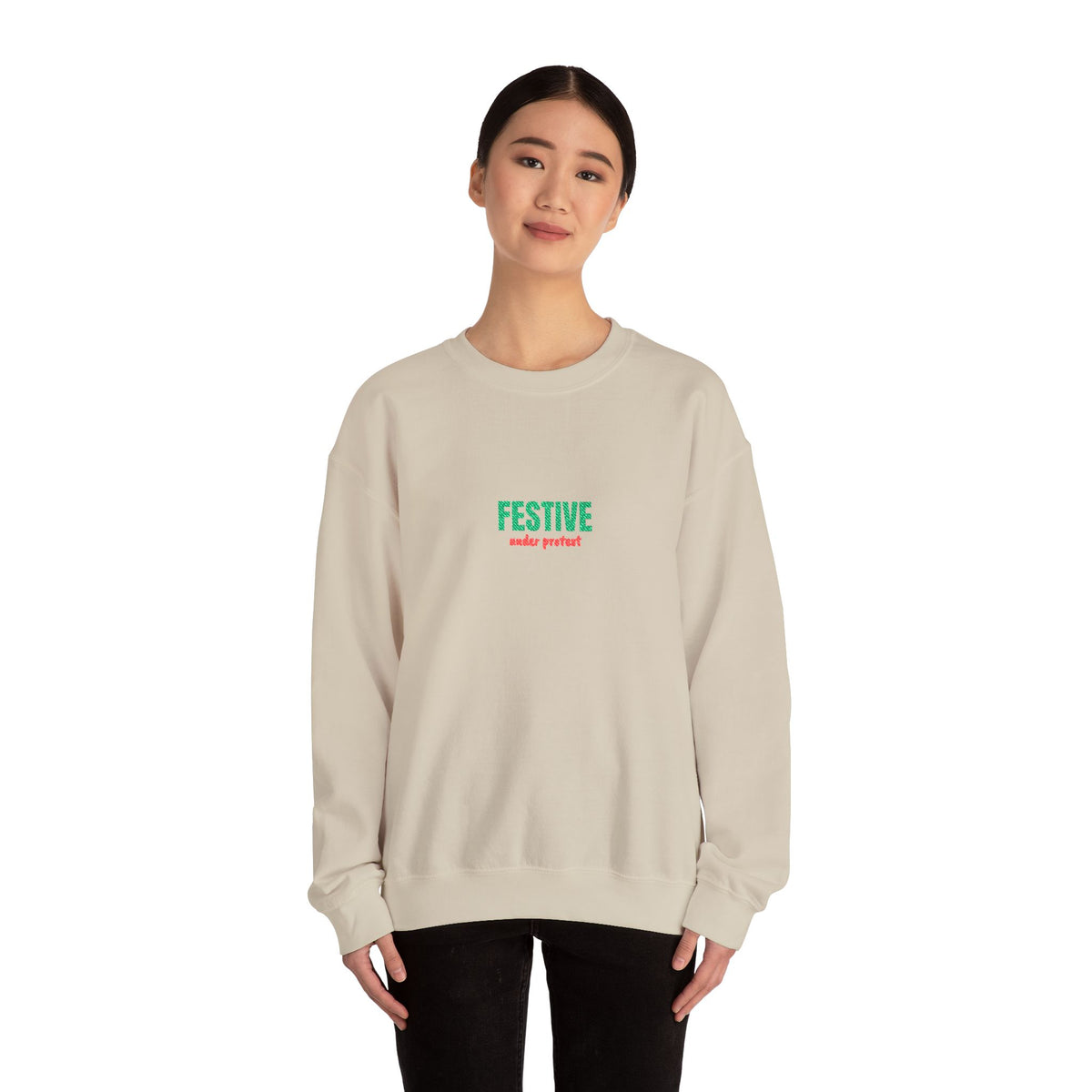Embroidered Festive Under Protest Crewneck | Sarcastic Christmas