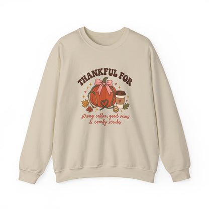 Thankful Nurse Crewneck Sweatshirt | Strong Coffee, Good Veins & Comfy Scrubs