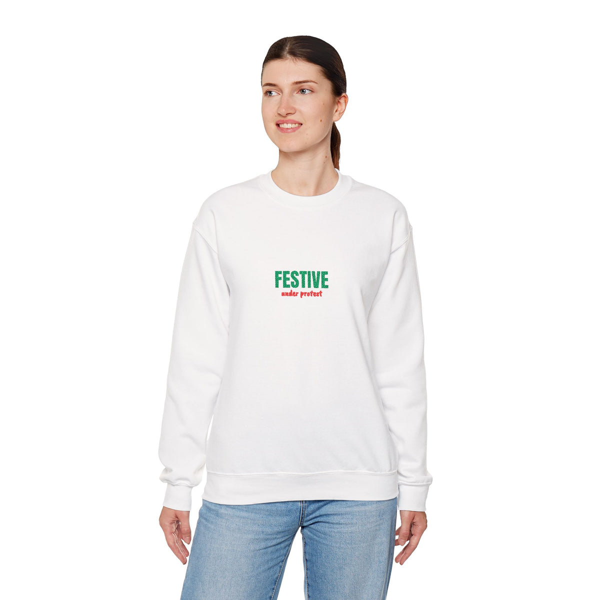 Embroidered Festive Under Protest Crewneck | Sarcastic Christmas